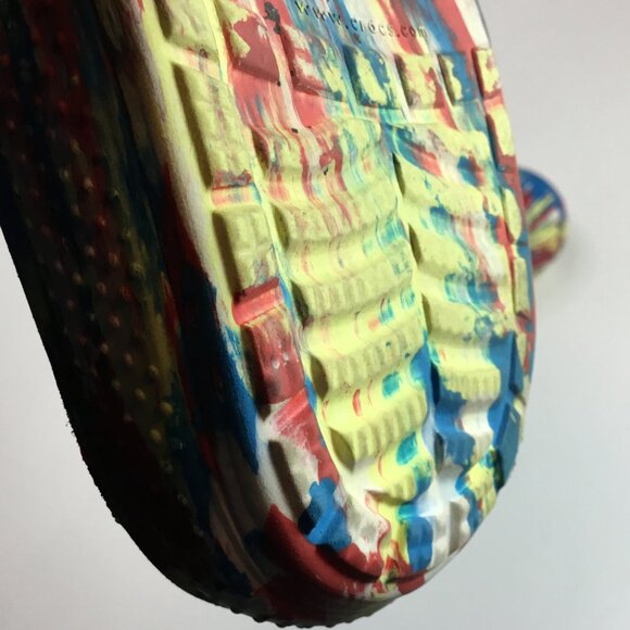 Crocs Iconic Comfort Classic Red/Yellow Marbled Slide Sandals Women's Size 8 - Picture 11 of 11